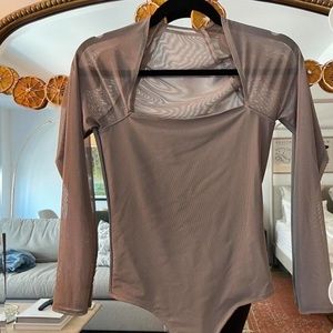 Abercrombie and Fitch Long Sleeve Mesh Squareneck Bodysuit